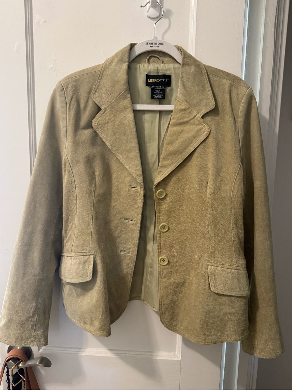 METROSTYLE Light Green Suede Blazer Jacket